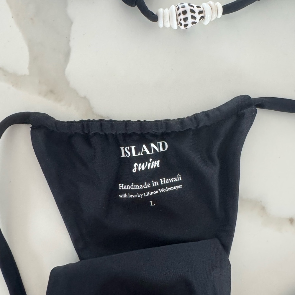 Black String Triangle Bikini Set With Silver Bead… - image 2